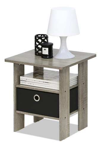 Mesa Auxiliar De Roble Francés/negro Con Cajón Contenedor