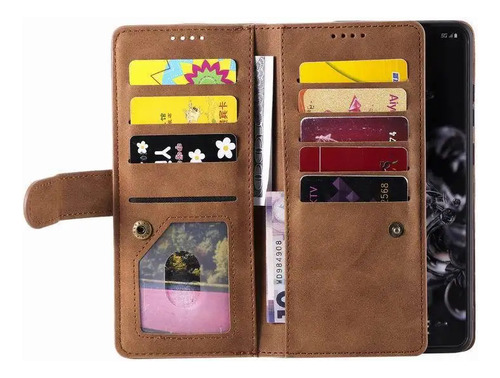 Funda De Teléfono De Piel Multifunción Con Cierre De Tarjetas Para Samsung Galaxy S24 23 S22 S21 Ultra Plus A14 Funda Nine Card S23ult