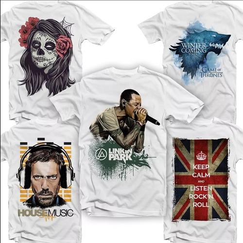 Kit 5 Camisetas Blusas Masculinas Bandas De Rock Caveiras