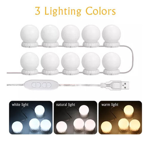 Bombillas Led De Espejo Cosmético, 10 Piezas En 3 Colores