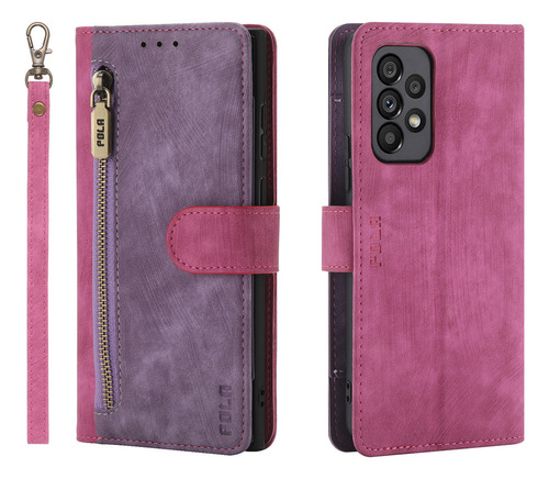Tarjetero Con Cremallera, Funda De Cuero Tipo Cartera Para