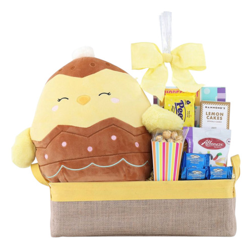 Cesta Regalo Sorpresa Con Peluche, Chocolates Y Snacks Amarillo