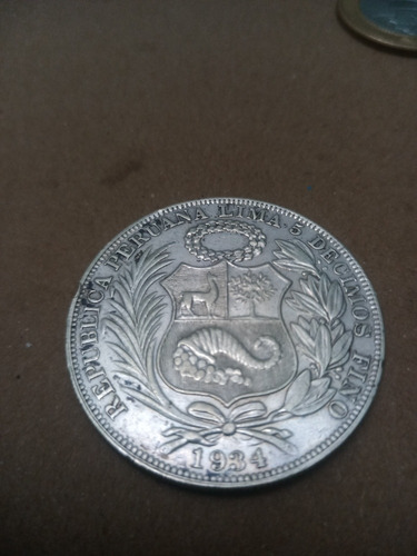 Moeda Peru 5 Décimos Fino 1934 Prata (Usado)