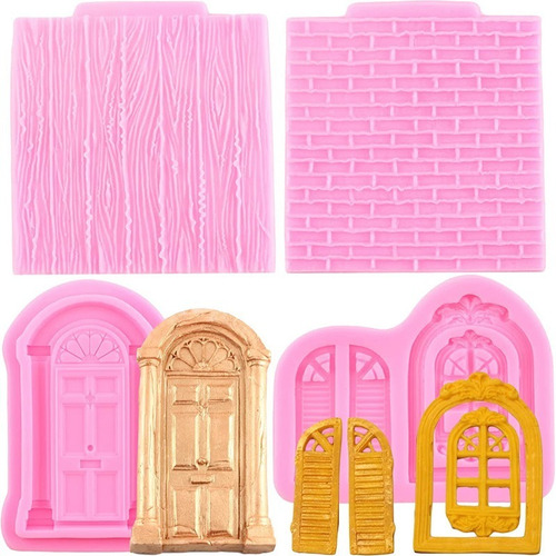 4pcs Molde De Silicona Puerta Ventanas Pared Textura Fondant