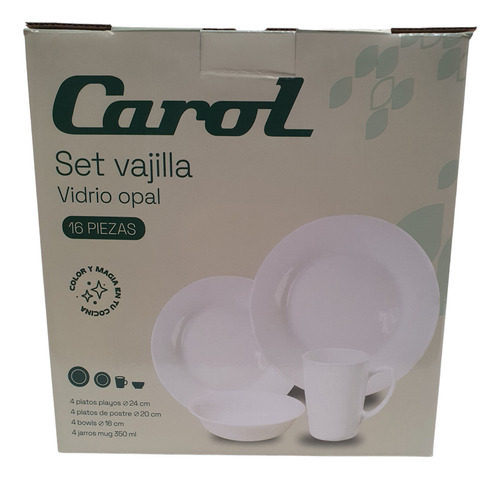 Set De Vajilla 16 Piezas Marca Carol - Vidrio Opal