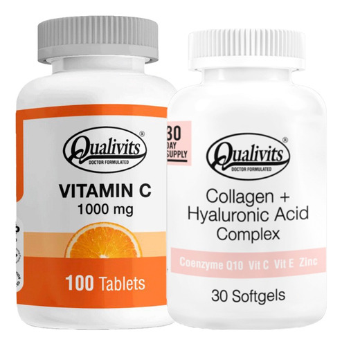 Colágeno Ácido Hialurónico Vitamina C 1000mg X100u Qualivits Sabor Natural