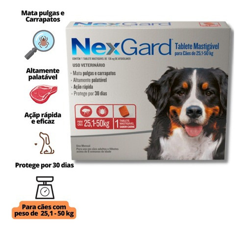 2 Nexgard Para Cães De 25 A 50 Kg 2 Cp Antipulgase Carrapato