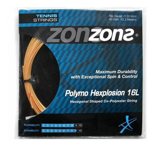 Cuerda De Tenis Zons Polymo Hexplosion 16l/1.28mm Gold 12 Mt