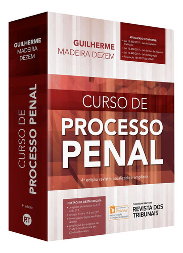 Curso De Processo Penal 4 Edicao 2018, De Guilherme Madeira Dezem. Editora Revista Dos Tribunais Em Português