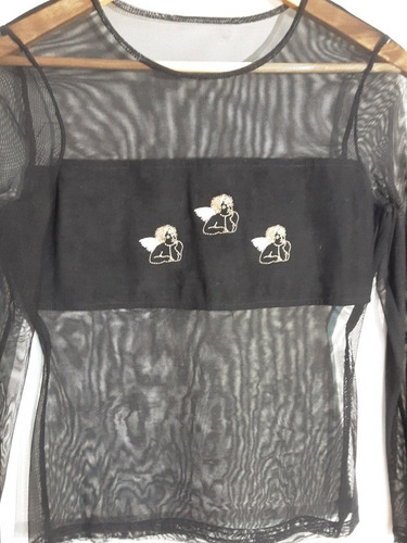 Imagen 9 de 9 de Blusa Negra Gasa Manga Larga Canadiense Talla S