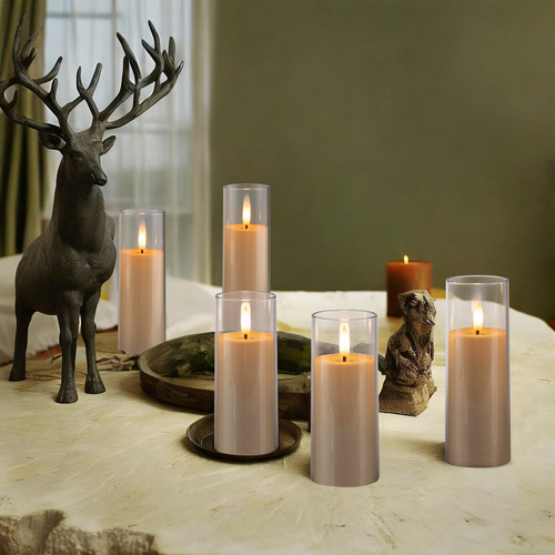 5pz Recargable Velas Led Parpadeantes Sin Llama Con Vidrio