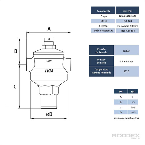 Válvula Redutora De Pressão PN10 3/4 IVM Italy Com Manômetro Medidor de Pressão 2.1/2 150 PSI