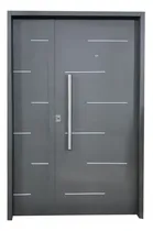Comprar Puerta Doble Chapa Inyectada Hoja Y Media Apliques Y Barral Gris Oscuro