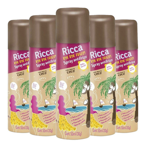 Kit 5 Spray Anti Frizz 50ml Protetor Óleo De Coco Ricca