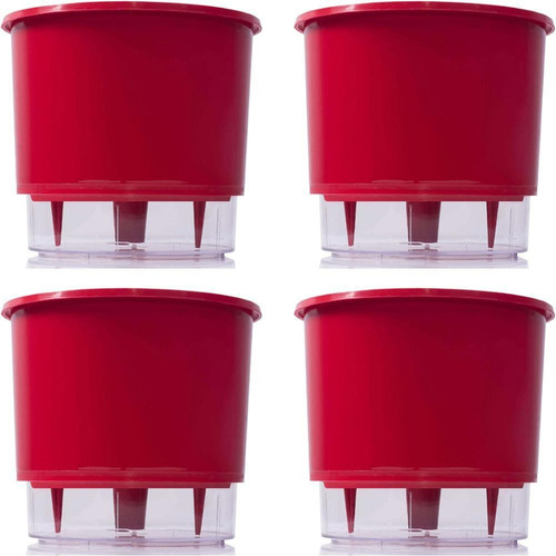 Vaso Raiz Autoirrigavel Médio N3 Vermelho Flores Kit 4 Peças