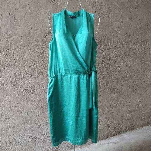 Anne Klein Vestido Verde Satin 10 Wrap L Grande