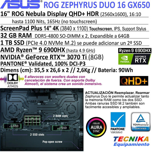 Imagen 8 de 9 de Asus Rog Zephyrus Duo 16 Gx650 R9-6900hx Rtx3070 32gb 1tb