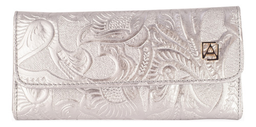 Cartera Piel Dama Mod 101 Cincelado Mujer Bolsa Envio Gratis Plateado -