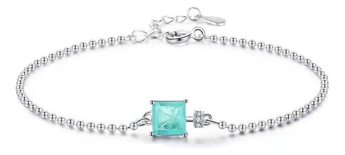 Pulsera De Plata 925 Zirconia Azul Cuentas Cuadrado Unitalla