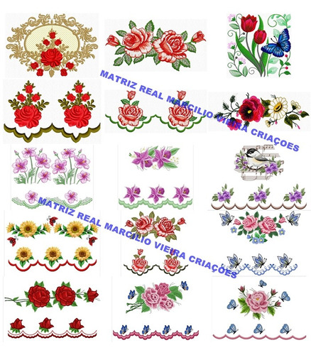 91 Matrizes Bordados Rosas Flores Passaros Com Barras Novo