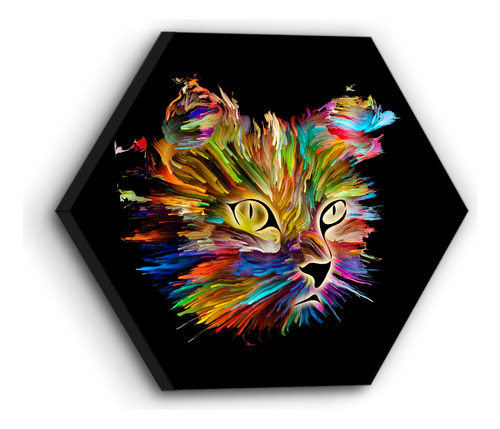 Cuadro Hexagonal Canvas Gato Colores 50x50cm