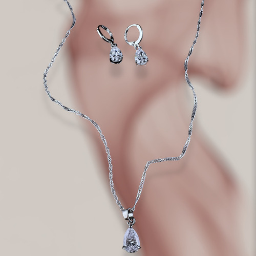 Set Collar Y Aretes Baño Plata 925, Pretty Hada Color Plateado