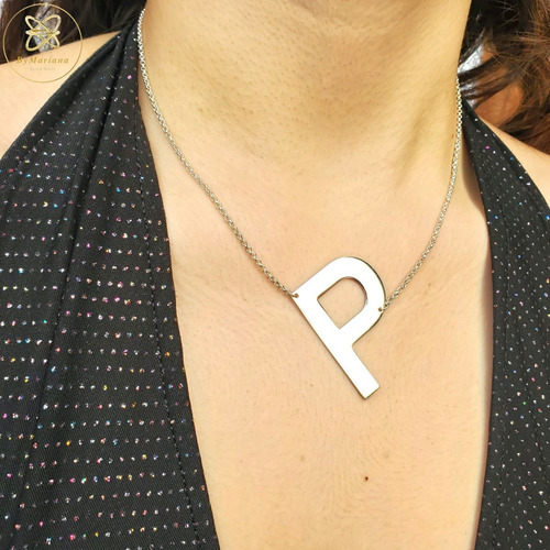 Imagen 6 de 9 de Cadena Plata Rollon Con Letra Inicial P Grande 30 X 40mm