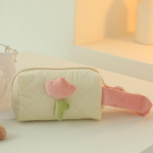 Bolsa De Maquillaje De Tulipán, Bolsa Mango Lateral Beige
