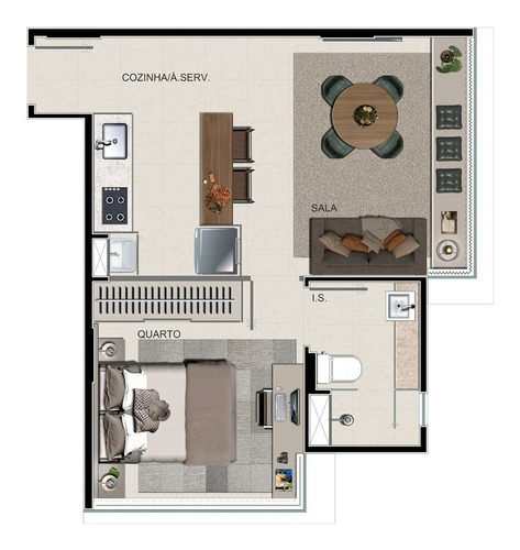 Imagem 4 de 8 de Apartamento De 1 Quarto No Noroeste