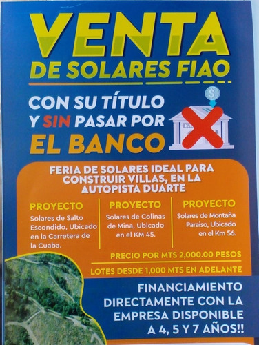 Venta De Solares Fiao Con Su Titulo Y Sin Pasar Por El Banco Ideal `para Construir Villas En La Autopista Duarte, Santo Domingo, República Dominicana