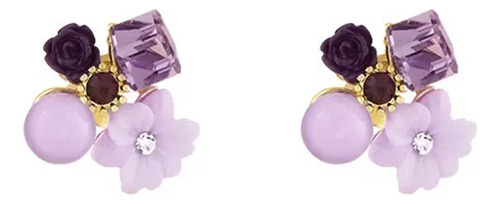 Pendientes De Flores Vintage De Cristal Morado Con Aguja De
