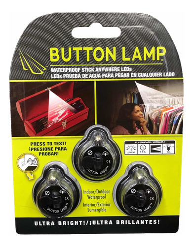 3x Mini Lámpara Botón Luz Led 6000k C/ Interruptor Encendido