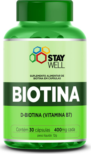 Biotina 400mg Para Cabelos Unhas e Pele  30 Doses Stay Well