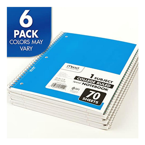 Mead Spiral Notebooks, 1 Subject, College Ruled Paper, 70