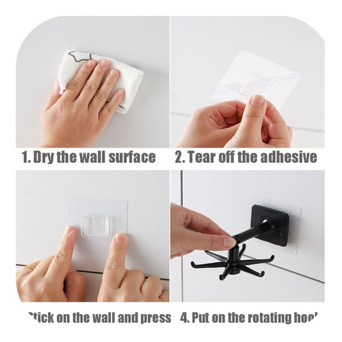 Imagen 5 de 10 de Gancho Plegable Autoadhesivo Rotación 360° Cocina Baño Pared