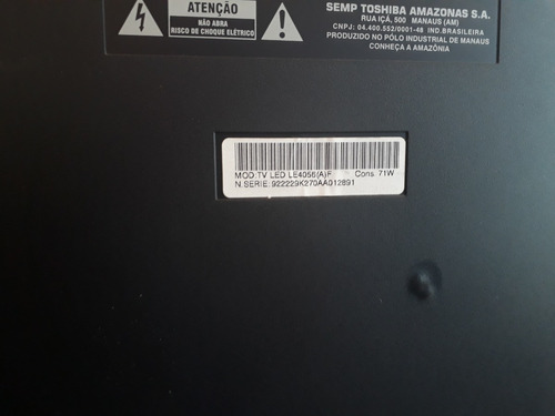 Tv Toshiba Led 40 Modelo Le4056 - C/ Defeito (vendo Peças)