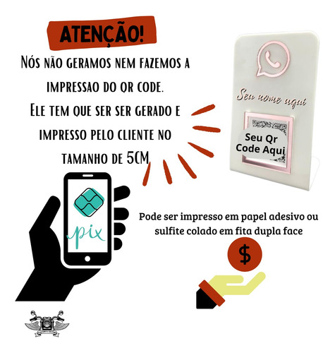 Placa Qr Code Whatsapp Personalizada Display Branco Com Rose