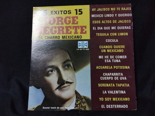 Jorge Negrete 15 Éxitos Vinilo,lp,acetato,vinyl
