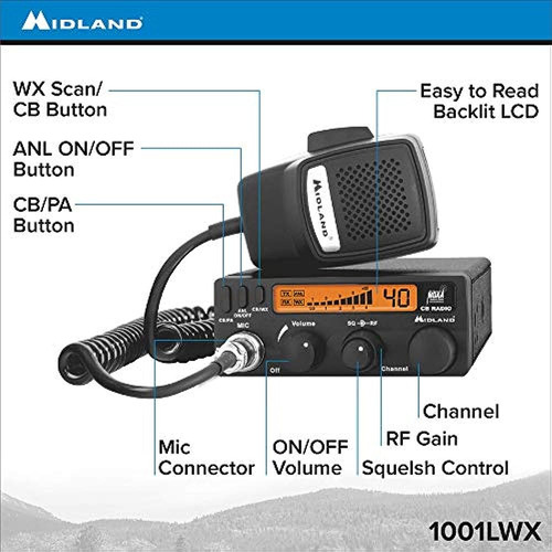 Midland 1001lwx Cb Móvil De 40 Canales Con Anl, Ganancia De 