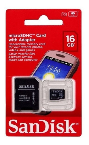 Cartão De Memória Sandisk Micro Sd Sdhc 16gb + Adaptador Sd