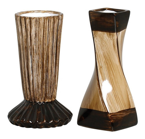 Kit 2 Vasos Decorativos Em Cerâmica P/ Aparador