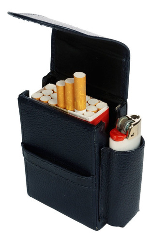 Cigarreira Porta Isqueiro Nerone Couro Azul Navy