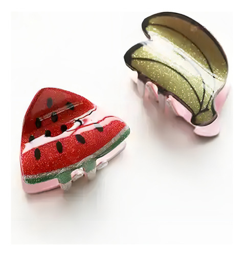 Set X5 Hebilla Broche De Pelo Frutas Acrilico 4x3,8cm