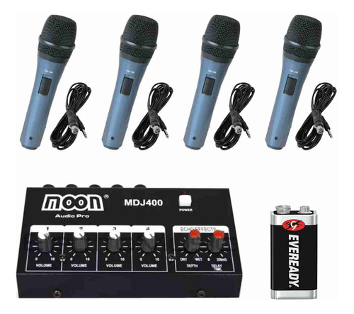 Mixer Consola Mezcladora Moon Mdj400 + 4 Microfonos Fm138