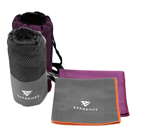 Imagen 1 de 6 de Set 3 Toalla Microfibra Natacion Viaje Pack 2 Gris Purpura