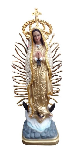 Virgen De Guadalupe 30cm Vestida Escultura De Resina. Dorada