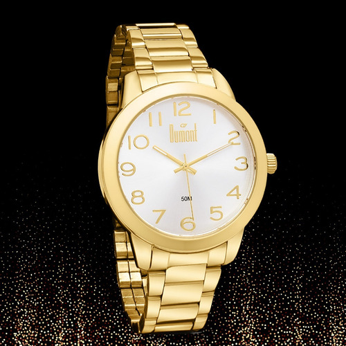 Imagem 3 de 9 de Kit Relógio Feminino Dourado Com Semi Joia Banhada A Ouro 18