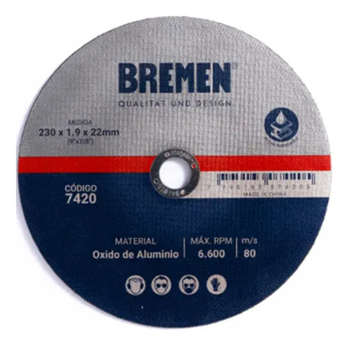 Disco De Corte Por Unidad De 9  X 1.9 X 22mm Bremen 7420