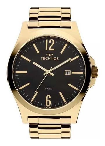 Relógio Masculino Technos Steel Dourado A Prova D'água Fundo Preto