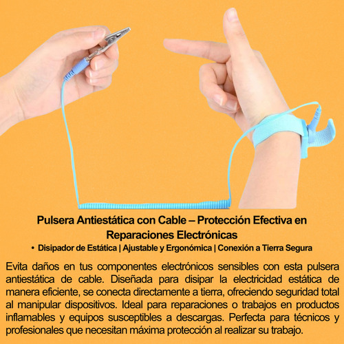 Pulsera Anti Estática Con Cable Ajustable Y Resistente Esd